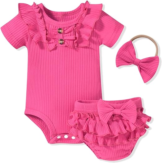 Aalizzwell Baby Girls Short Sleeve Bodysuit Bloomer Shorts Ribbed Outfits