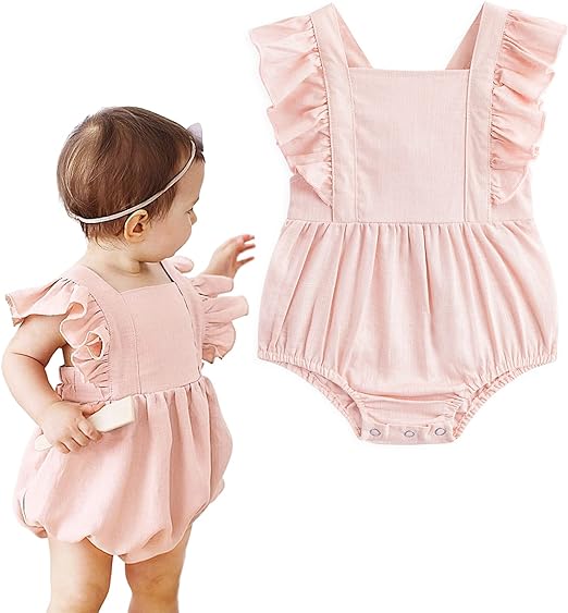 Simplee kids Baby Girls Linen Handmade Jumpsuit Summer short Sleeve Jumpsuit Newborn Baby