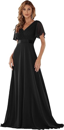 Ever-Pretty Women's Formal Dress Short Sleeve V-Neck Evening Dress Floor Length Mother of The Bride Dress 09890