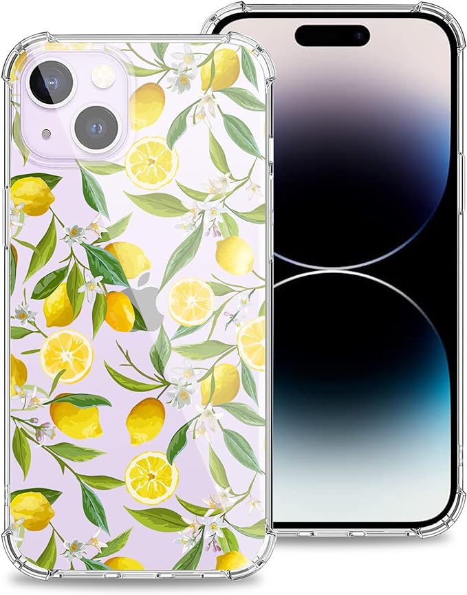 Case for iPhone 15 Plus,Clear with Lemon Fruits Pattern Design for Girl Women,Soft TPU Bumper Slim Yellow-Resistant Protective Case for iPhone 15 Plus 6.7 Inch