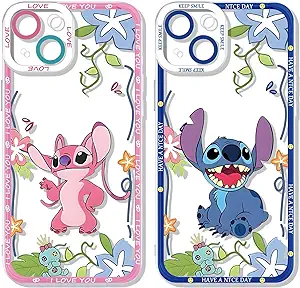 2 Pack Cute Cartoon Phone Case for iPhone 14 Case 6.1",Kawaii Funny Anime Flowers Cover for Women Girls Men Boys,Character Girly Soft TPU Shockproof Protective Funda for iPhone 14 Clear