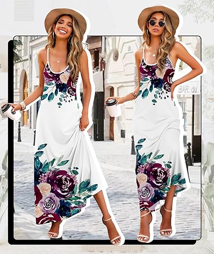 Wolddress Womens 2024 Casual Sleeveless Sundress Plus Size Loose Plain Long Summer Beach Maxi Dress with Pockets S-5X