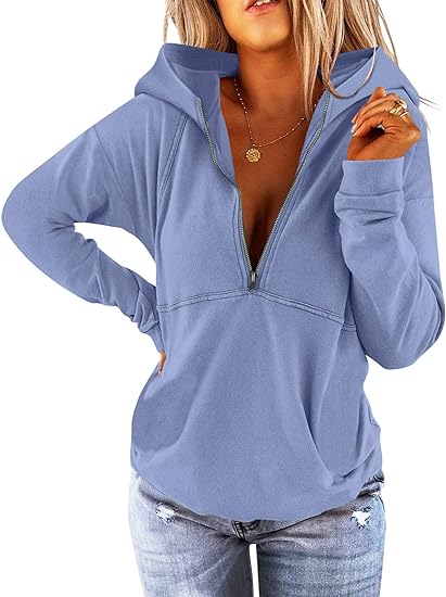 PGANDS Women's Hoodies Half Zip Fleece Sweatshirts Long Sleeve Lined Collar Zipper Loose Casual Hooded Pullover Tops