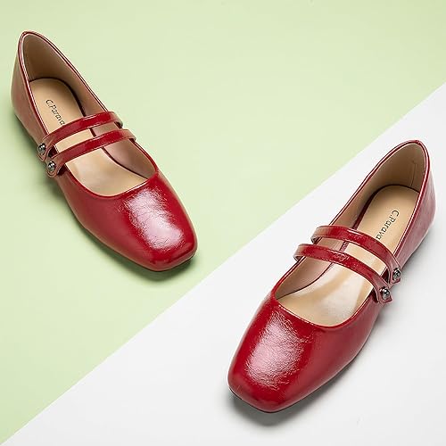 C.Paravano Mary Jane Shoes for Women | Women Flats | Womens Square Toe Flats | Leather Mary Jane