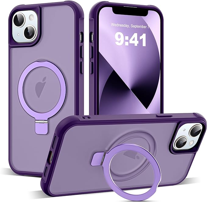 Compatible with iPhone 13 Case & iPhone 14 Case with Invisible Magnetic O-Ring Stand Translucent Case for iPhone 13 & 14 6.1" [Compatible with MagSafe][Great Grip Feeling], Purple