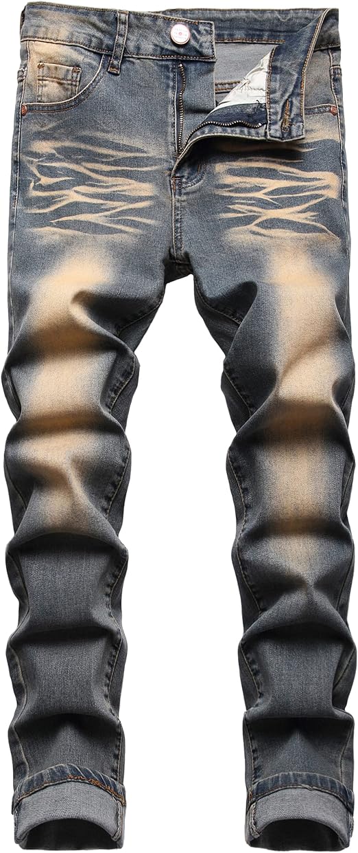 JUNBAOSS Men's Slim Fit Stretch Jeans Ripped Skinny Jeans for Men, Distressed Straight Leg Fashion Comfort Flex Waist Pants