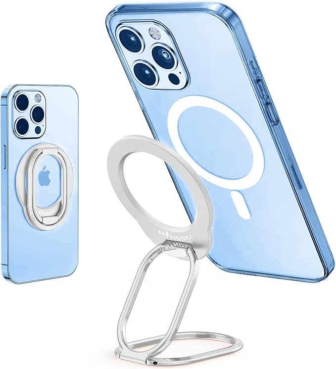 MINDSKY Mag-Safe Phone Stand Phone Grip Compatible with iPhone 12/13/14/15 Mini/Pro/Pro Max Accessories Removable Magnetic Finger Phone Ring Grip (Silver)