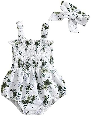 Newborn Baby Girl Summer Outfit Floral Sleeveless Strap Romper Ruched One Piece Bodysuit Toddler Halter Clothes