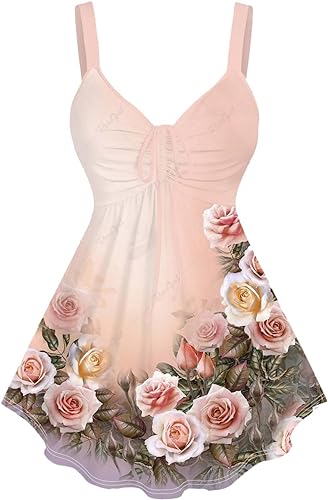ROSE GAL Rosegal Women Plus Size Cinched Ruched Tank Top Sleeveless Straps Tunic Top