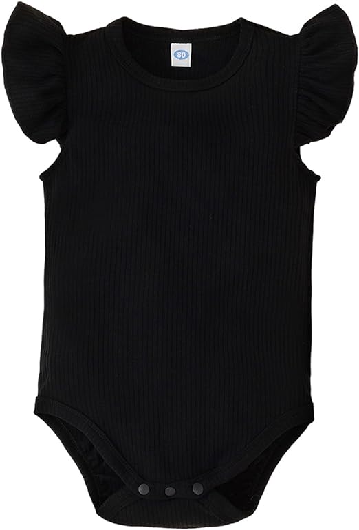 Infant Girl Knit Romper Baby Girls Ruffle Bodysuit Toddler Girl Knit Jumpsuit Tops (Black, 12-18 Months)