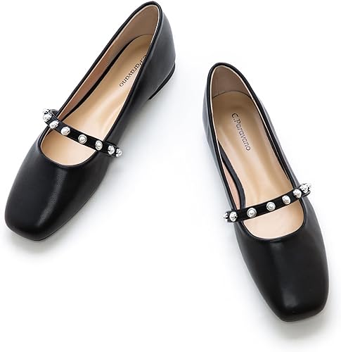 C.Paravano Mary Jane Shoes for Women | Women Flats | Womens Square Toe Flats | Leather Mary Jane