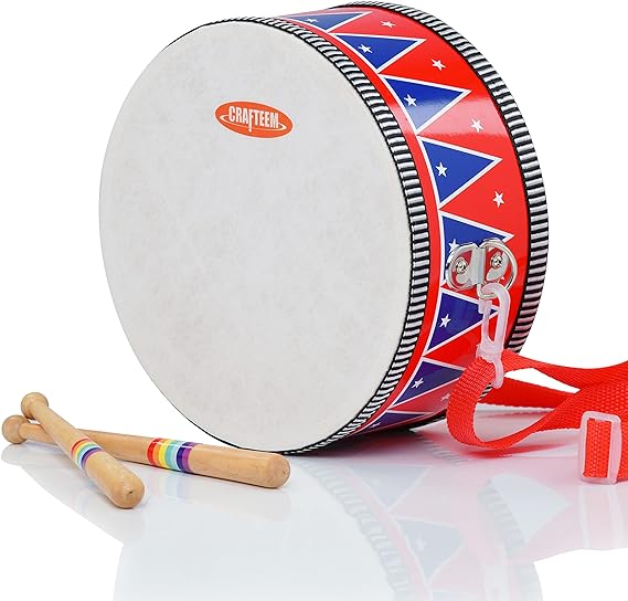 Wooden Kids Drum Set for Toddlers - Baby Musical Toy w/Wrist Bells, Drum Sticks & Fun Drum Instrument for Boys & Girls - Educational Christmas Birthday Gift (Flag)