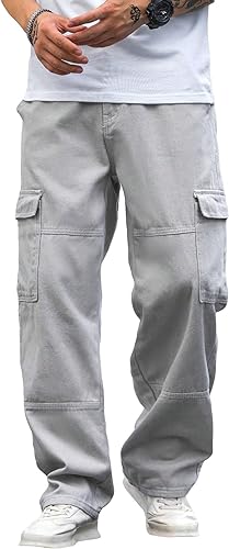 Verdusa Men's Loose Cargo Jeans High Waist Straight Leg Denim Pants with Pockets