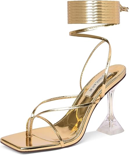Women's Square Toe Lace Up Stiletto Heeled Sandals,Strappy Heels for Women