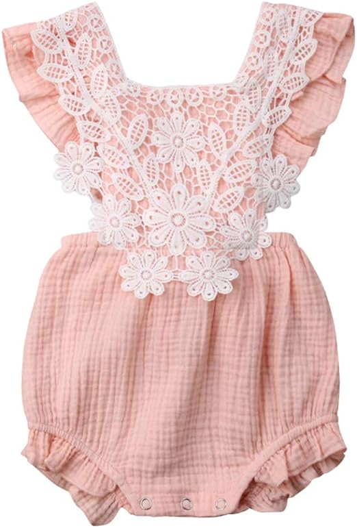 KMBANGI Cute Infant Newborn Baby Girl Lace Ruffle Romper Jumpsuit Bodysuit Summer Outfit Clothes