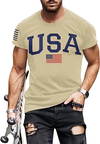 Mens 1776 Distressed T-Shirt 4th of July Shirt Tops American Flag Patriotic Short Sleeve Independence Day Shirt