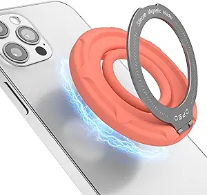 Magnetic Phone Ring Holder for MagSafe, 360 Degree Rotation Silicone Finger Ring Grip Stand Holder, Adjustable Kickstand, Compatible with iPhone 15 14 13 12/Pro/Max, Samsung and All Smartphone (Pink)