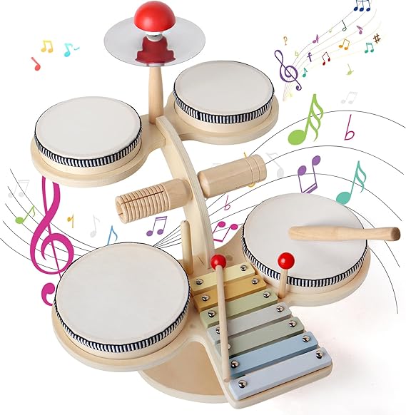 Kids Drum Set with Tambourines, Toddlers Baby Music Instruments Montessori Preschool Musical Toys Children Drum kit Birthday Gifts for Boys and Girls