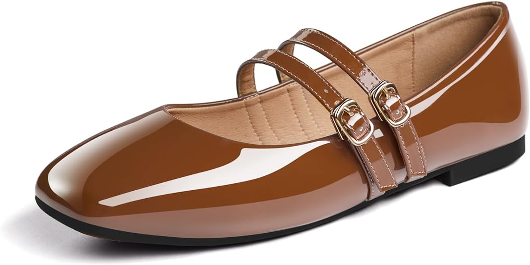 Mary Jane Flats ; Square Toe Patent Leather Flats ; Causal Dressy Business Flat Shoes