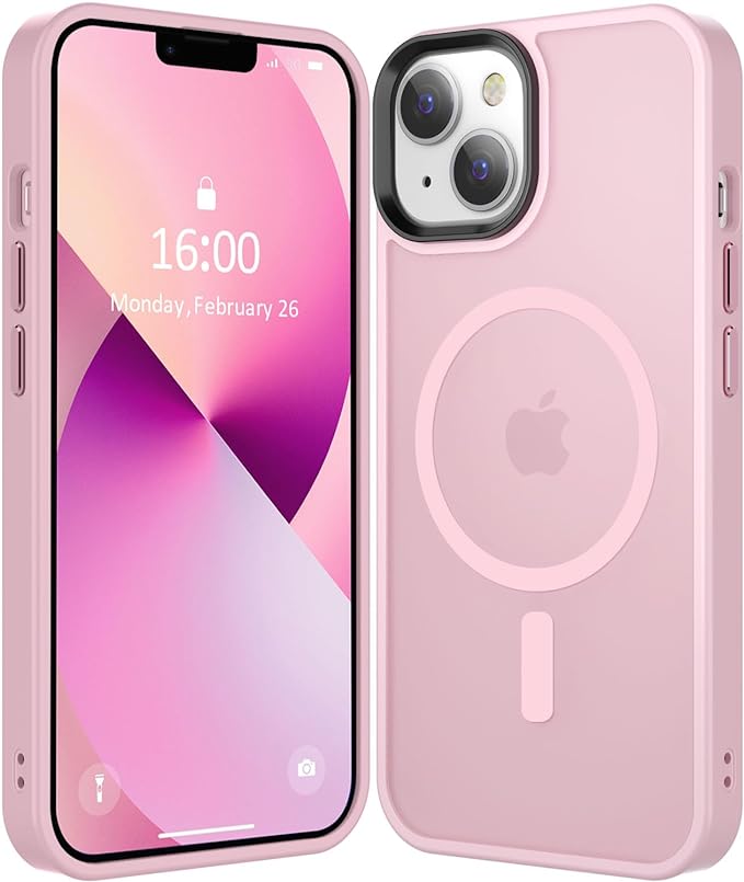Magnetic Case for iPhone 14 & 13 [Magsafe & Military-Grade Protection] Slim Translucent Matte Phone Case, Pink