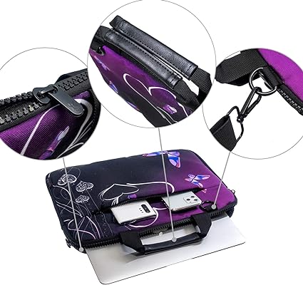 icolor 15 15.6 Inch Laptop Messenger Bag Protective Shoulder Case -Purple Heart & Butterfly
