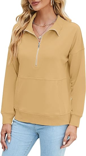 BLITYA Women's Long Sleeve Sweatshirts with Pocket - Trendy Quarter Zip Pullover Tops for Fashionable Comfort