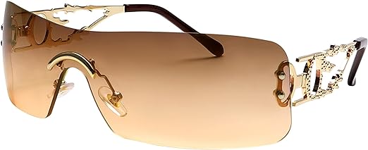 Rimless Y2k Sunglasses For Women Men Rectangle Vintage glasses Fashion Flame Metal Sunglass Frameless Retro Eyewear