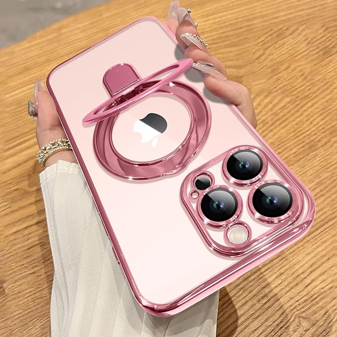 OOK Magnetic Case Fit for iPhone 15 Pro Max 6.7 Inch (Compatible with MagSafe) Kickstand Anti-Scratch Shockproof Protection Soft TPU Phone Case for Women Men - Pink Visit the OOK Store