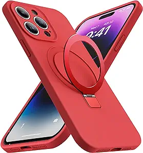 Designed for iPhone 14 Pro Max Case with Magnetic Invisible Stand Compatible with MagSafe Military Drop Tested Shockproof Silicone iPhone 14 Pro Max Phone Cases for Women Men 6.7'' 2022, Red