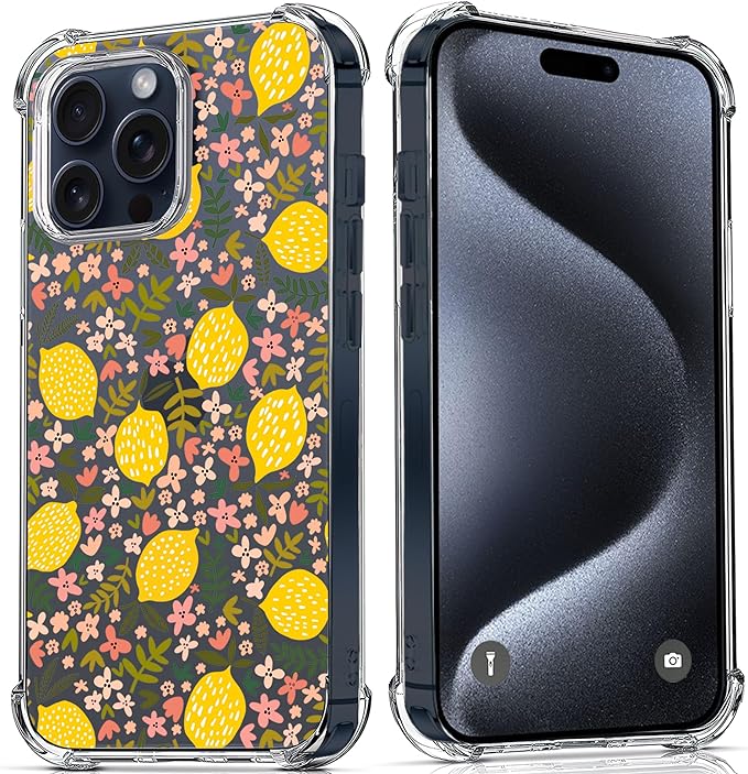 Compatible with iPhone 15 Pro Max Case,Clear with Lemon Daisy iPhone Case Designed for Women Girls,Soft Silicone Rubber Shockproof Full Body Protection Phone Cover for iPhone 15 Pro Max 6.7 Inch
