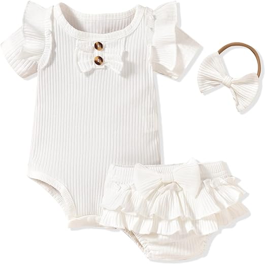 Aalizzwell Baby Girls Short Sleeve Bodysuit Bloomer Shorts Ribbed Outfits