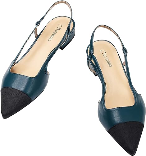 C.Paravano Women's Slingback | Leather Slingback Flats | Pointed Toe Slingback Pumps | Comfort Heeled Sandal | Slip on Flats Shoes for Wedding
