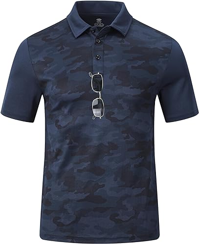 MoFiz Men's Athletic Polo Shirts Lightweight Quick Dry Fit Polo Golf Summer Camo/Stripe T-Shirts for Mens
