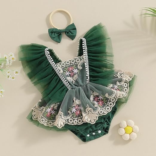 Newborn Baby Girl Princess Romper Dress Mesh Embroidery Elegant Tutu Skirted One Piece Jumpsuits Birthday Outfits