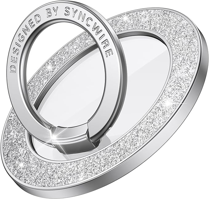 Syncwire Magnetic Phone Grip for MagSafe, Bling Magnetic Phone Ring Holder, 360° Rotation with Floating Effect Cell Phone Ring Stand MagSafe Ring for iPhone 15 Pro Max 14 13 12 &All - Glitter Silver