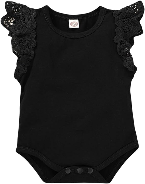 YOUNGER TREE Infant Toddler Baby Girls Romper Lace Flutter Sleeve Bodysuit Cotton Summer Outfits