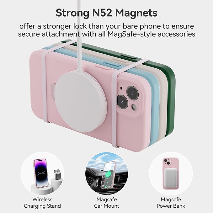 Threehundred for iPhone 13 Case Liquid Silicone Magsafe Magnetic Stand with Screen Protector Full Protection Slim Shockproof Protective Case Cover 6.1 Inch - Pink