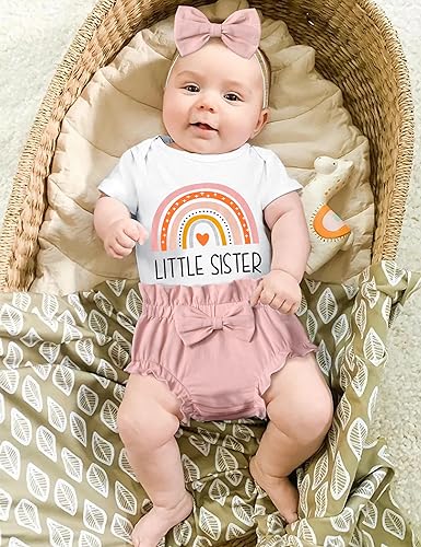 Queenstyle Newborn Baby Girl Clothes Short Sleeve Tops + Bow Shorts + Infant Girl Pants with Headband 4Pcs Outfits