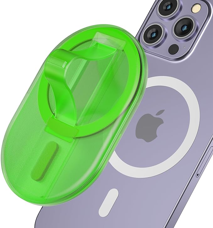 for MagSafe Phone Grip with Finger Strap, Magnetic Phone Grip Holder as Magnetic Stand,Compatible with MagSafe Accessories Only for iPhone 15/14/13/12 Series & MagSafe Cases, Green Translucent