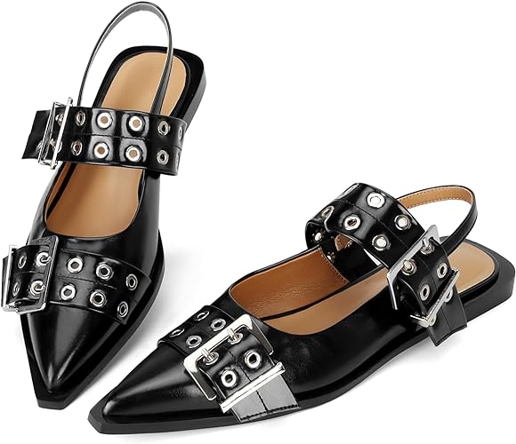 Buckle Ballet Flats for Women Slingback Flats Ballerinas Flats with Straps Pointe Toe Casual Dress Shoes