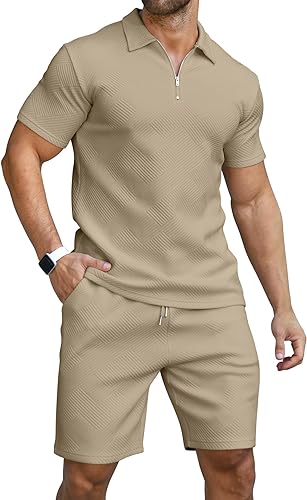 KUYIGO Men's Polo Shirt and Shorts Set Summer Outfits Fashion Casual Short Sleeve Polo Suit for Men 2 Piece Shorts Tracksuit