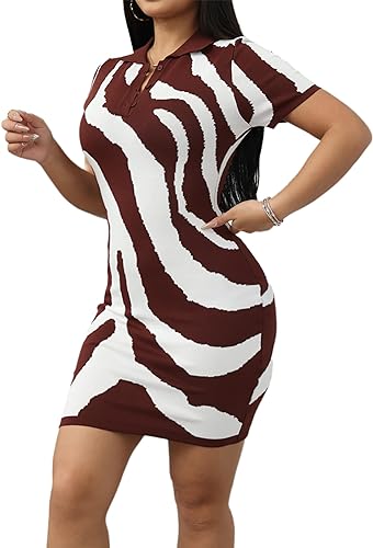 Ryehack Women’s 2024 Summer Casual Knit Mini Dress Sexy Zebra Striped Print Short Sleeve V Neck Y2k Bodycon T Shirt Dress