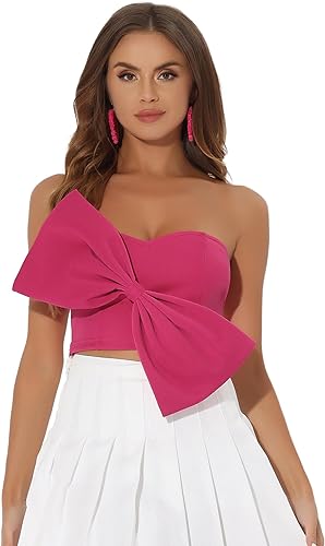 Allegra K Bow Crop Tops for Women's Strapless Bandeau Bustier Sexy Sweetheart Neck Party Corset Top