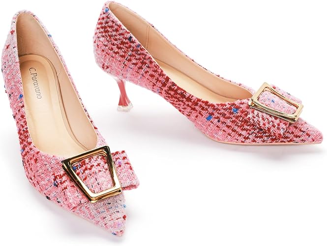 C.Paravano Women's Pump I Pointed Toe Kitten Heel I Closed Toe Low Heel I Comfortable Dress Pump I Leather Wedding Shoes