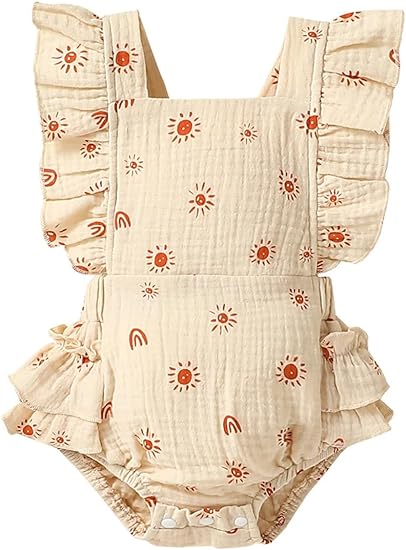 Baby Girl Love Print Romper Infant Girl One-Piece Bodysuit Short Sleeve Ruffled Summer Clothes 0-24 Months
