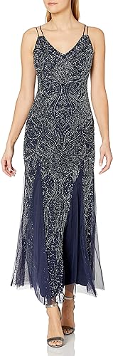 Aidan Mattox Women's Halter Plunging Vneck Beaded Gown with Low Back