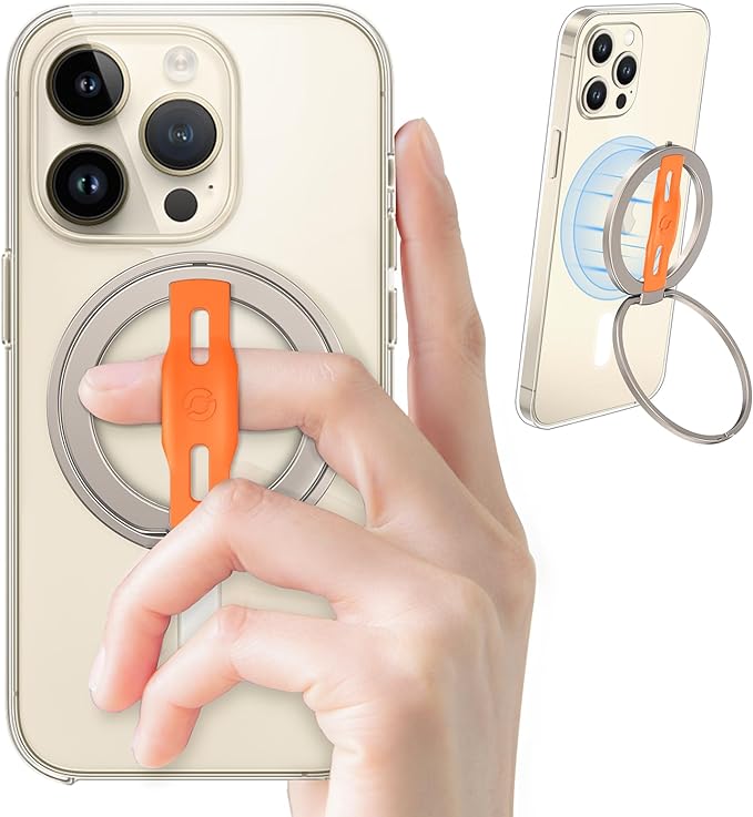 EWA MagOne 2nd Gen [Compatible with MagSafe] Phone Grip Stand with Replaceable Silicone Finger Strap, Removable Magnetic Ring Holder Kickstand Loop, Accessories for iPhone 15, 14, 13 Pro/Max/Plus Visi