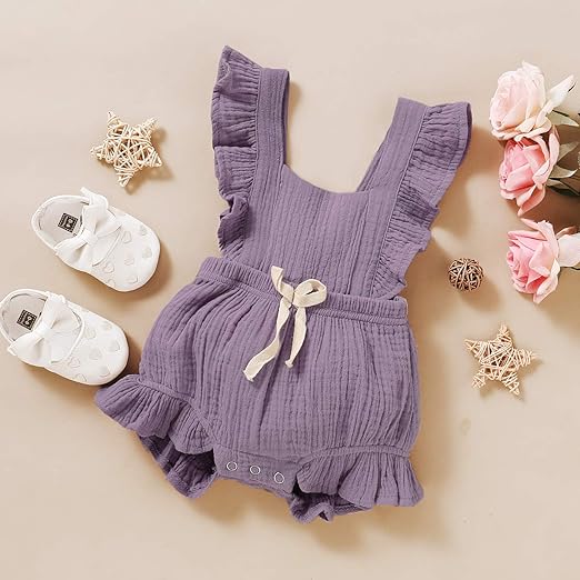 YOUNGER TREE Toddler Baby Girl Ruffled Sleeveless Romper Casual Summer Jumpsuit Cotton Linen Clothes