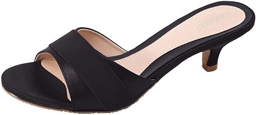 CAMSSOO Women's Satin Kitten Heels Mules Sandals Slip On Bowknot Open Toe Backless Dress Sexy Low Heeled Slipper Slides…