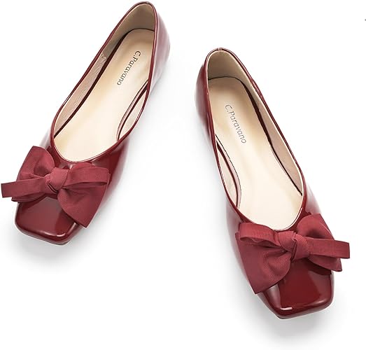 C.Paravano Women's Flats | Square Toe Shoes for Women | Leather Flat Shoes for Women | Slip On Ballet Flats